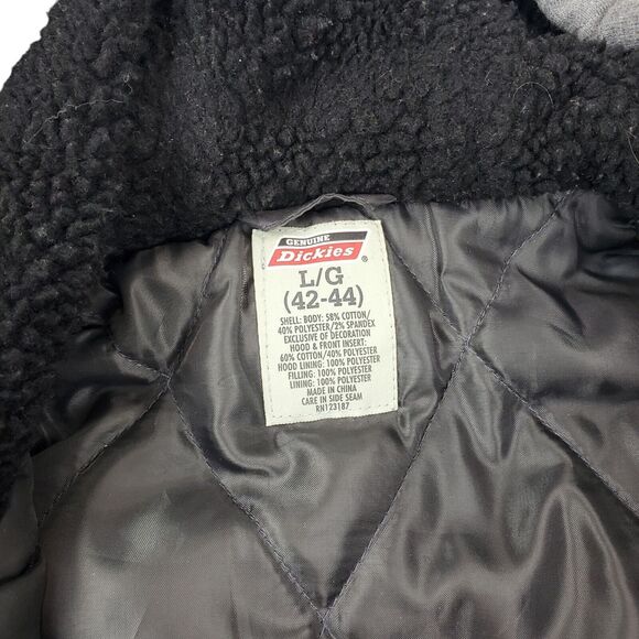 DICKIES Jacket Mens Large 42/44 Gray Hooded Outdoor Workwear Canvas Fleece Lined - Picture 6 of 11